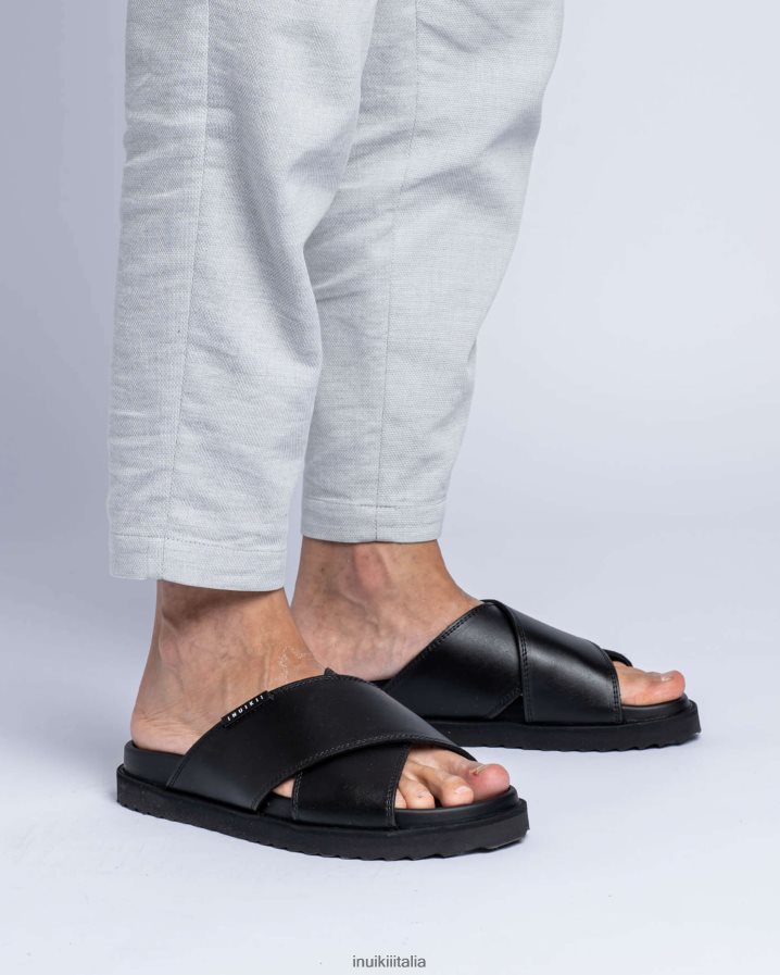 INUIKII uomini pelle incrociata calzature nero 6FFJHD350